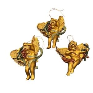 Bombay Co. Gold Cherub Angel‎ Christmas Ornaments Set of 3 Vintage 90s
